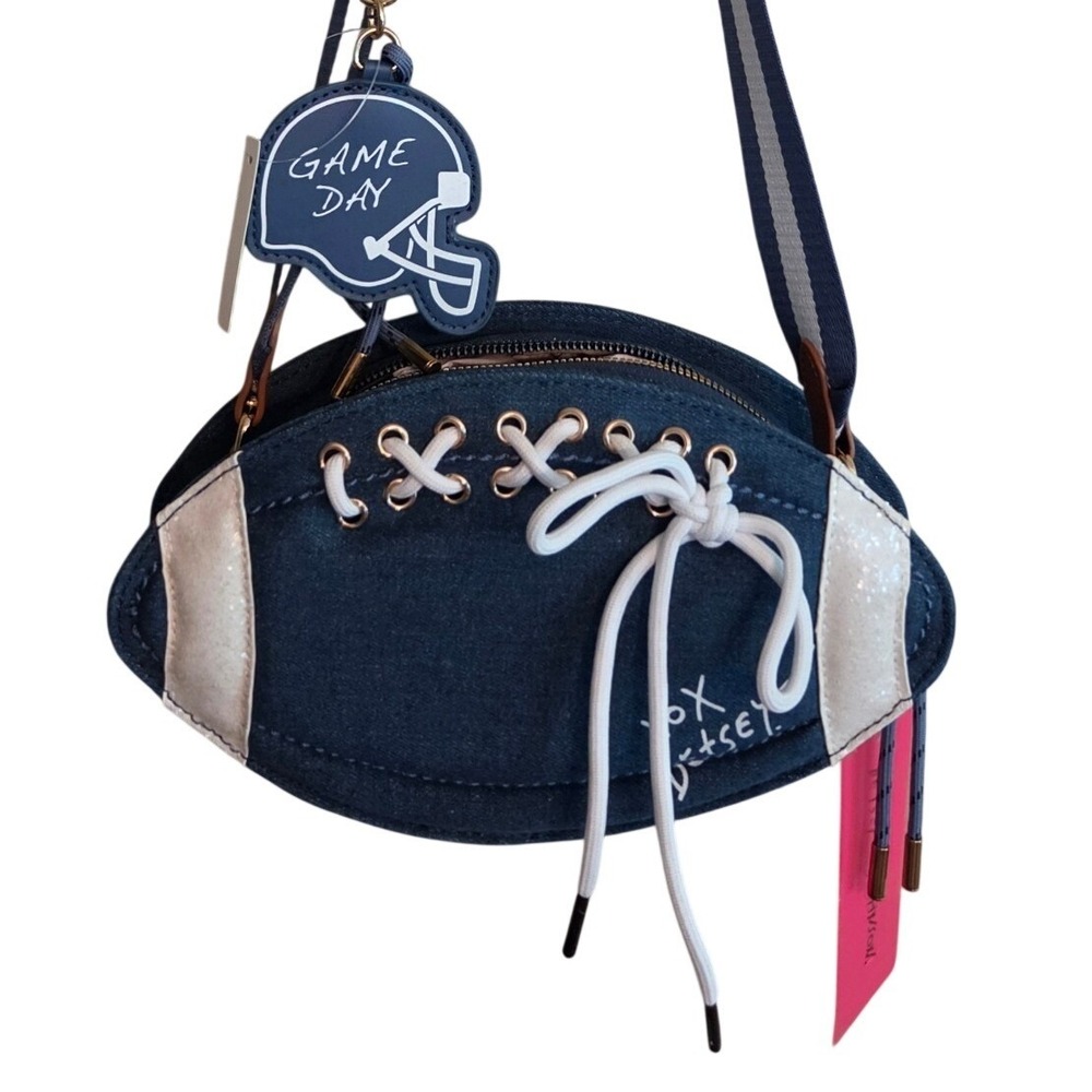 Betsey Johnson Football Crossbody Bag Blue New Denim Game Day Novelty